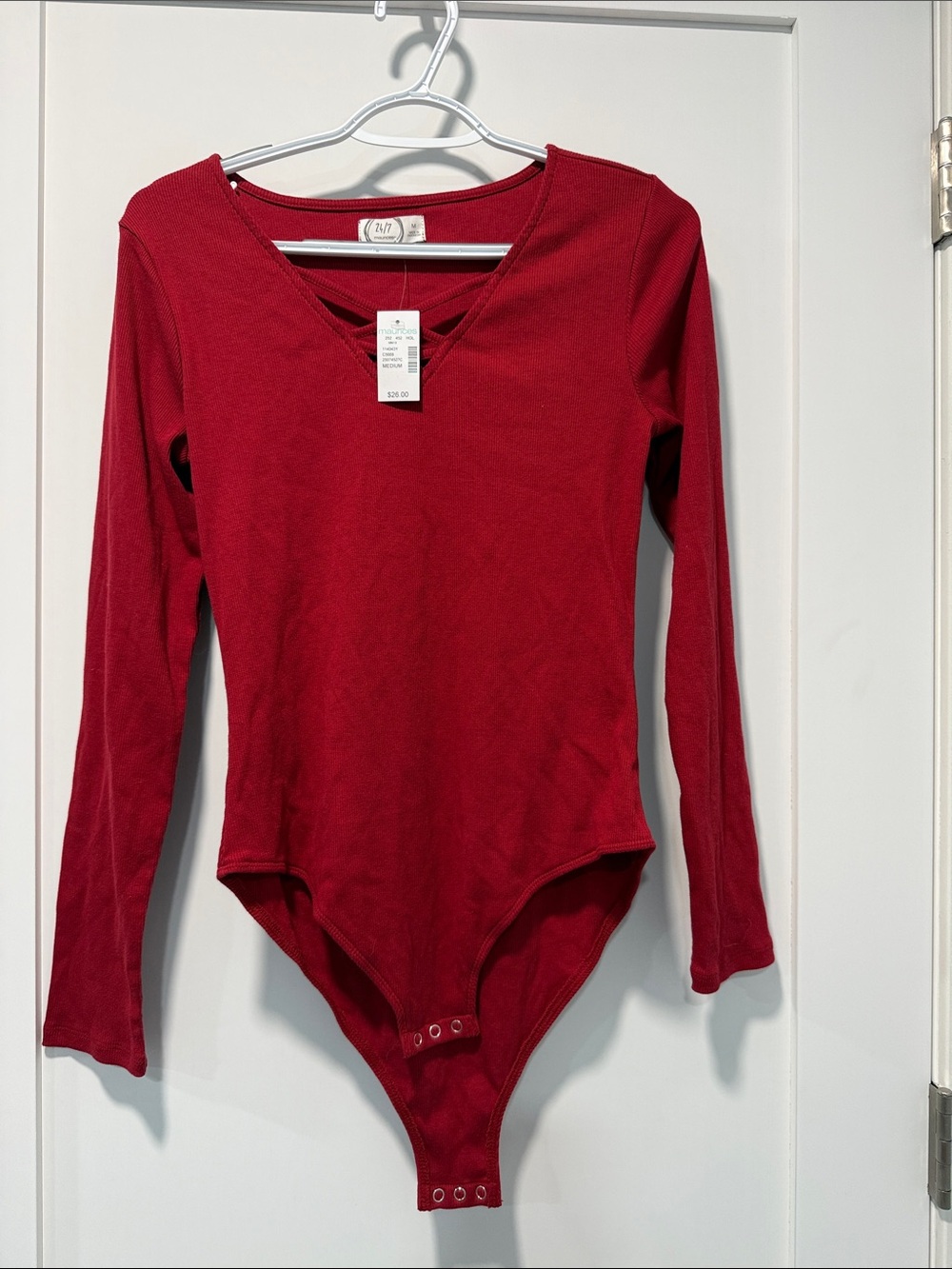 Maurices Red Long-Sleeve One-Piece Bodysuit